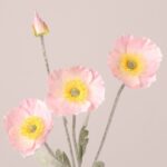 Blush pink faux poppy stem with delicate silk petals and textured center for wedding decor and event floral arrangements.
