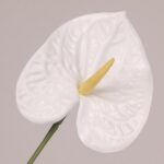 White faux anthurium stem with smooth spathe and realistic yellow spadix, perfect for wedding decor and elegant event styling