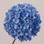 Blue faux hydrangea ball stem with dense layered petals and realistic texture, suitable for wedding decor, event floral arrangement, and hotel styling
