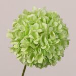 Light green faux hydrangea ball stem with soft layered petals, natural texture, ideal for wedding decor and event floral arrangements