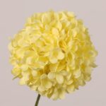 Yellow faux hydrangea ball stem with layered petals and bright tone, suitable for wedding decor and event floral arrangements