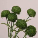 Grouped green faux pom pom allium stems with layered needle-like texture, suitable for wedding decor and contemporary event styling
