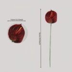 Red faux anthurium stem measuring 14cm bloom width and 76cm length for wedding decor and event floral arrangement applications