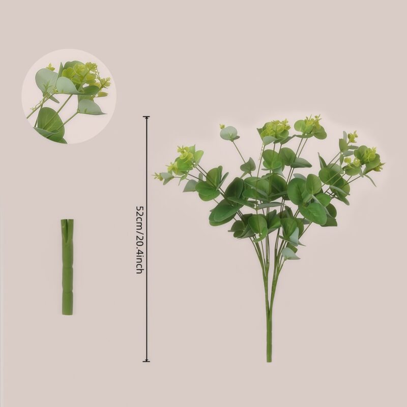 Tall faux eucalyptus stem shown with size reference for large scale wedding decor and professional event floral design