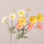 Elegant faux poppy flowers in white, yellow, and pink tones, suitable for wedding decor and refined event floral arrangements