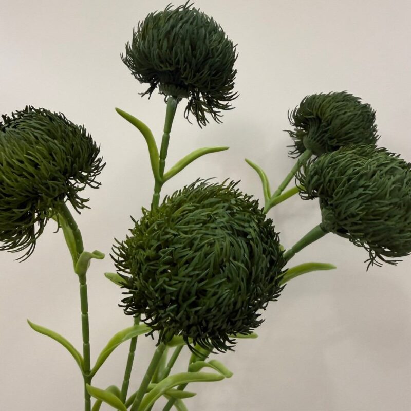 Cluster of green faux pom pom allium stems with textured round blooms, perfect for event floral arrangements and modern wedding decor