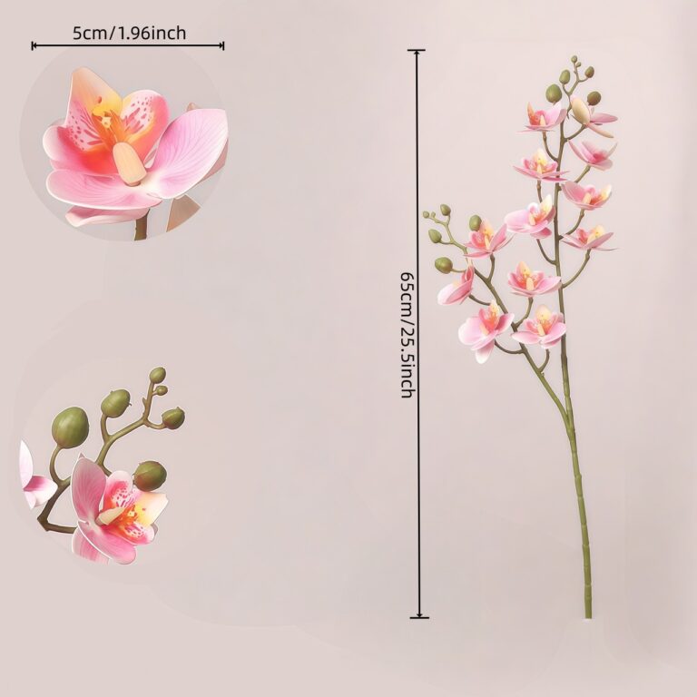 Artificial Phalaenopsis orchid stem in light pink with buds, realistic latex moth orchid for home decor and wedding arrangements.