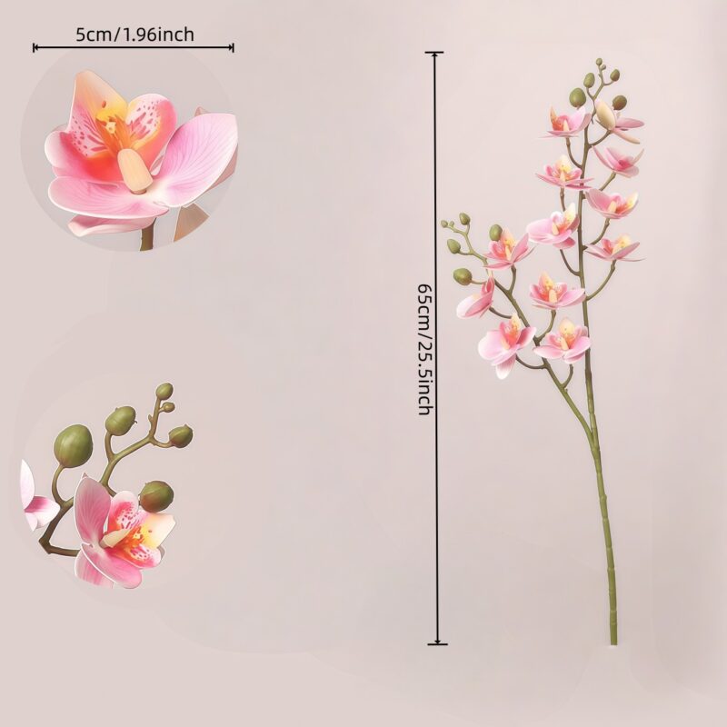 Artificial Phalaenopsis orchid stem in light pink with buds, realistic latex moth orchid for home decor and wedding arrangements.