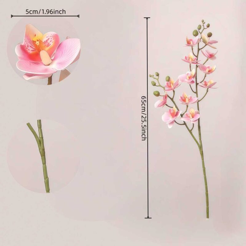 Artificial Phalaenopsis orchid stem in light pink with buds, realistic latex moth orchid for home decor and wedding arrangements.