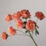 9 heads artificial rose bouquet in sunset apricot orange, realistic faux flower stems