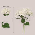 White faux hydrangea stem showing bloom detail, leaf texture, and stem length for event and wedding floral decor
