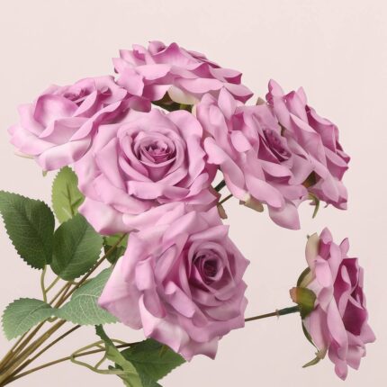 Lavender Purple 7-Head Artificial Rose Bouquet for Weddings & Centerpieces