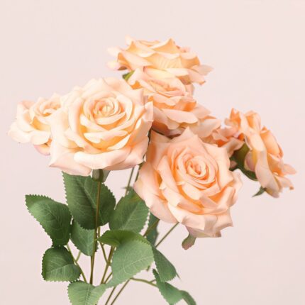 Cream Apricot Artificial Rose Bouquet – 7 Heads for Floral Styling