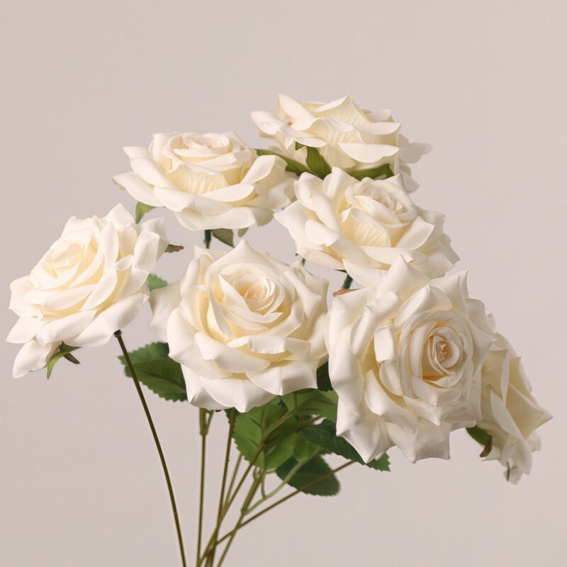 Ivory White 7-Head Faux Rose Bouquet for Wedding Centerpieces