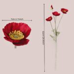 Red faux poppy stem showing flower detail and full length size reference, suitable for wedding decor and event floral arrangements.