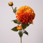 Artificial dahlia stem in orange yellow - silk dahlia with 1 large bloom and buds, home décor & wedding floral supply