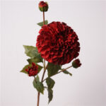 Artificial silk dahlia stem in red with large bloom & buds – faux flower for wedding décor, bouquets & centerpieces.