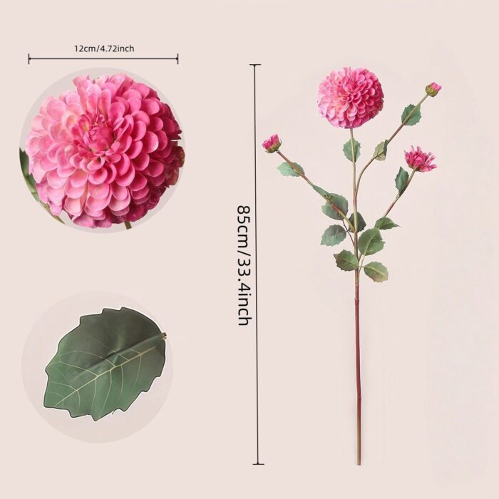 Size chart of pink artificial flowers - chrysanthemum and dahlia stems for wedding decor and floral arrangements
