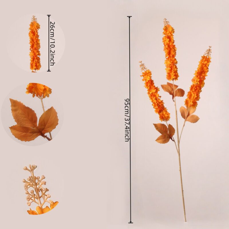 Size chart of orange artificial wheat grass stems for bouquets, wedding centerpieces and event floral design