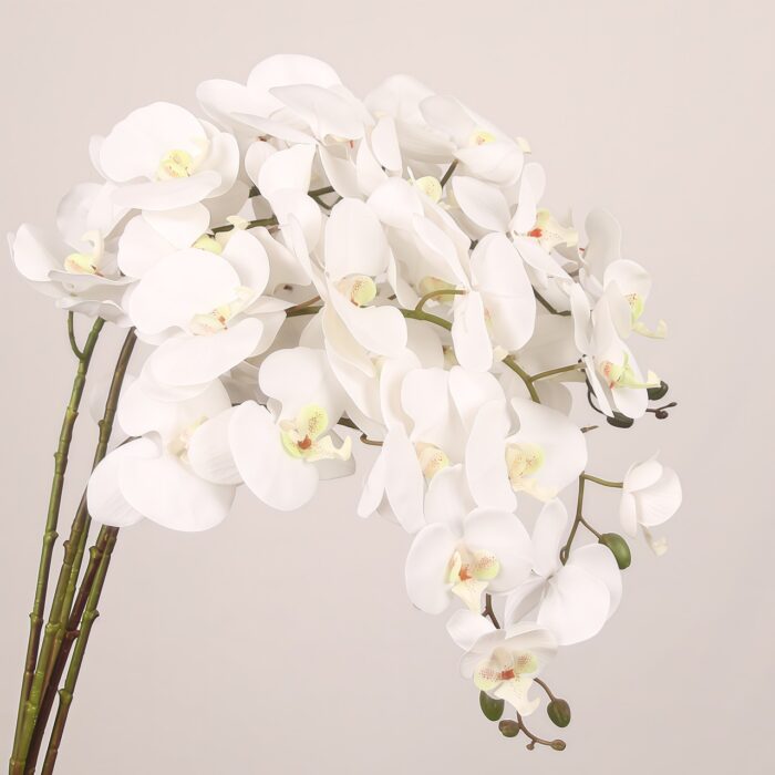 Faux Phalaenopsis Orchid White Stem for Wedding Decor White faux phalaenopsis orchid stem with layered petals and realistic texture, ideal for wedding decor and elegant event floral arrangements