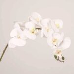 Detailed close-up of white faux phalaenopsis orchid blooms showing realistic petal texture for wedding and event floral arrangements