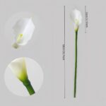 White faux calla lily stem with size reference showing realistic bloom and long green stem for wedding decor and event floral arrangement