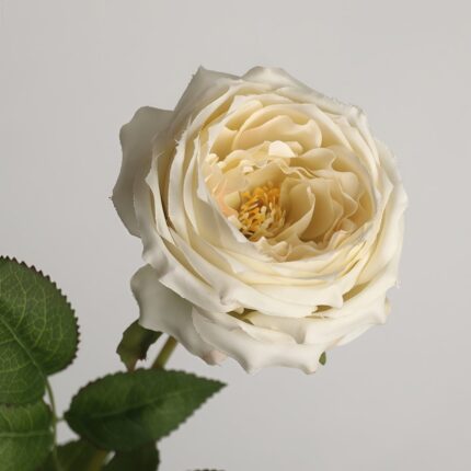 Cream yellow faux garden rose stem with full layered bloom for wedding decor and event floral arrangement