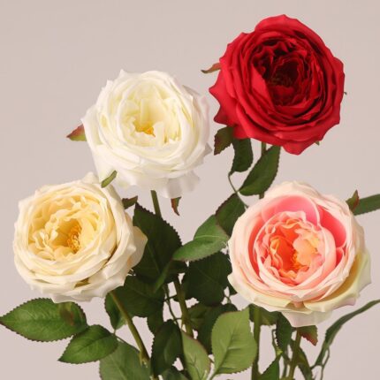 Mixed color faux garden rose stems with full blooms for wedding decor and event floral arrangement