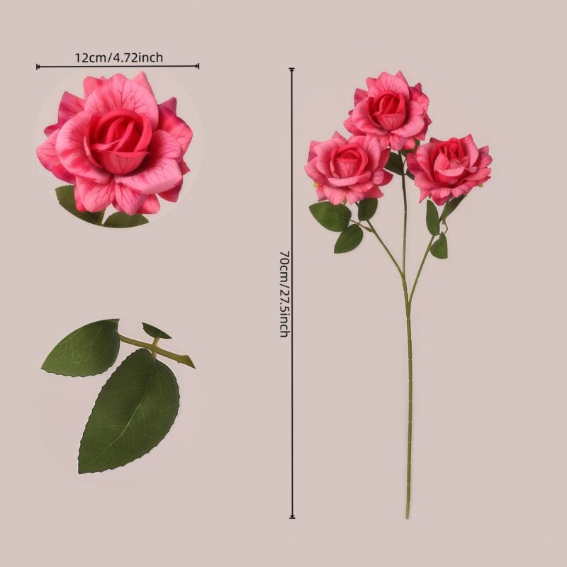 Pink faux rose spray showing bloom size and stem length for wedding and event floral planning