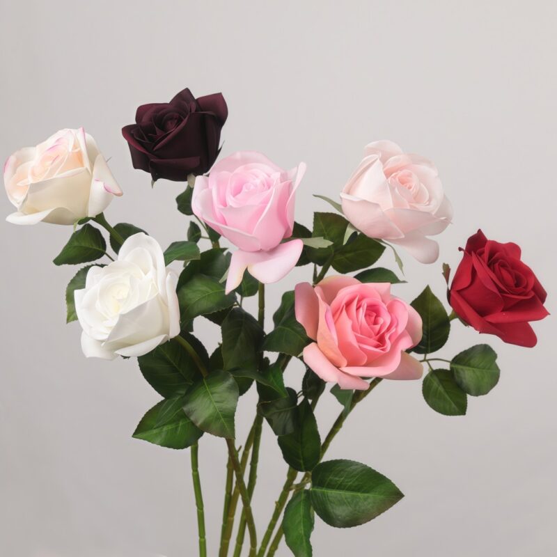 Mixed color artificial rose stems bouquet for wedding floral arrangement