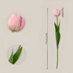 Pink faux tulip stem with close-up details and 46cm length measurement for wedding and event floral arrangement planning