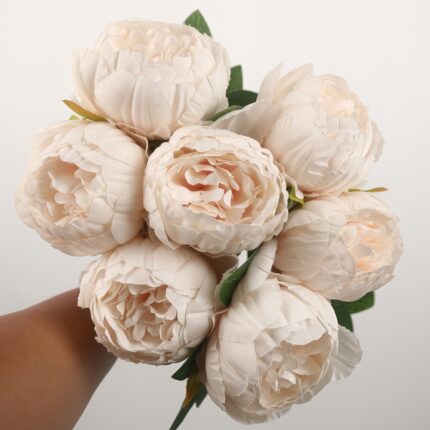 Champagne ivory artificial peony bouquet for wedding centerpiece