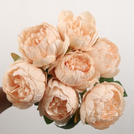Peach champagne artificial peony bouquet for wedding floral arrangement