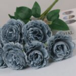 Dusty blue artificial garden roses bouquet for wedding floral decor