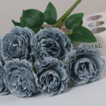 Dusty blue artificial peony bouquet for wedding floral decor