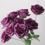 Plum purple faux rose bouquet with deep layered petals for wedding decor and luxury event floral arrangement display