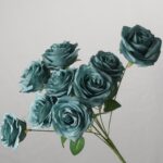 Teal blue faux rose bouquet with layered realistic petals for wedding decor and elegant event floral arrangement styling
