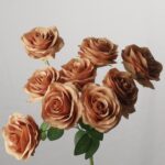 Caramel brown faux rose bouquet with structured petals for wedding decor and modern event floral arrangement styling