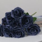 Navy blue faux rose bouquet with layered realistic petals for wedding decor and elegant event floral arrangement styling