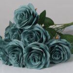Teal blue faux rose bouquet with layered realistic petals for wedding decor and elegant event floral arrangement styling
