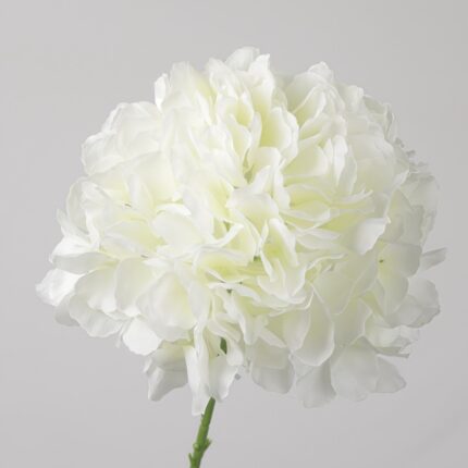 White faux hydrangea stem with voluminous layered petals for wedding decor and elegant event floral arrangement design
