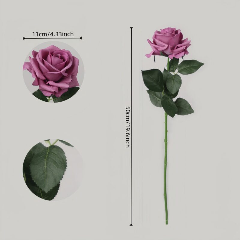 Mauve faux rose stem measuring 11cm bloom diameter and 50cm length for wedding decor and event floral arrangement use