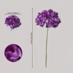 Purple faux hydrangea stem with 25cm bloom diameter and 72cm stem length for wedding decor and event floral arrangement use