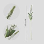 48cm artificial white veronica flower stem showing 18.8 inches size measurement with close-up details of faux floral buds and green leaves.