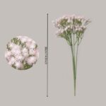 Detail shot of artificial pink baby's breath for crafting: Circular inset showing a close-up of intricate faux flower heads, and a vertical line indicating the full stem length of 38cm (14.9 inches) for NB8 shop.