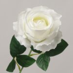 Pure white artificial rose single stem, realistic faux silk flower arrangement by NB8