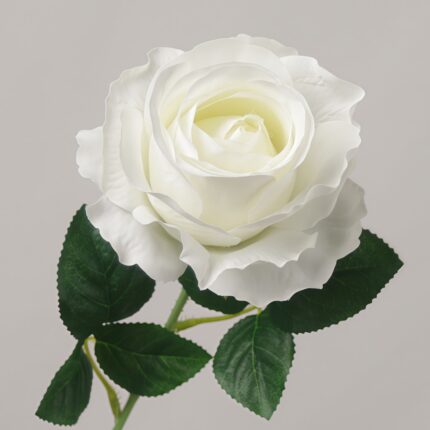 Pure white artificial rose single stem, realistic faux silk flower arrangement by NB8