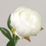 Pure white artificial peony flower head with realistic soft silk petals and vibrant green stem by NB8.