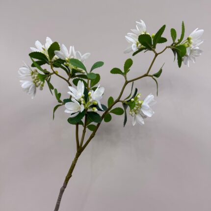 Realistic artificial white jasmine branch with open blooms, closed buds, and vibrant green leaves by NB8.