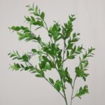 Close-up of NB8 artificial Italian Ruscus leaves showing realistic vein textures and vibrant green color for floral arrangements.